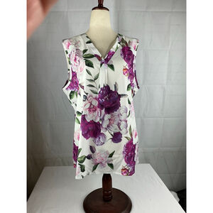 Women's Floral Sleeveless Blouse White/Purple Size XL